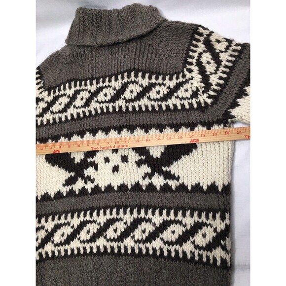 American Eagle Sweater Chowichan Style Chunky Knit Wool Cowl Shawl Collar Mens L - Picture 10 of 11